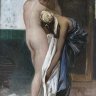 Le Bain de Diane de Pierre-Victor Galland (Genève 1822 - Paris 1892). Une autre œuvre de cet artiste -peintre décorateur et ornemaniste-, Le Repos de Vénus (1879) est également exposée à La Piscine. Cette dernière ayant été conçue pour le plafond de l'Hôtel Continental à Paris.